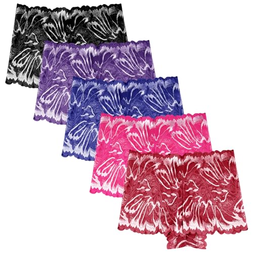 PHOLEEY 5er Pack Unterhosen Damen Spitze Boxershorts Sexy Unterwäsche für Frau Weiche Bequeme Slips Hipster Dessous Nahtlos Spitzen Panties Mehrpack,M von PHOLEEY