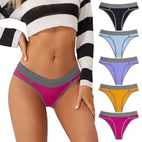 PHOLEEY Baumwoll unterwäsche Damen Slips Stretch Hipster Bikini Unterwäsche für Frauen Atmungsaktiv Weich Bequem Elastischer Höschen Mehrpack 5er Pack, L von PHOLEEY