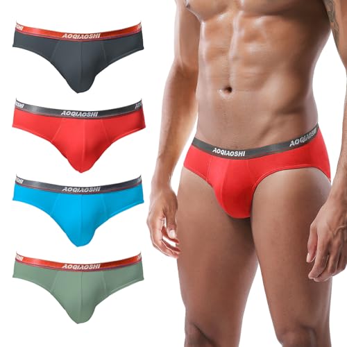 PHOLEEY Herren Modal Mikrofaser Unterwäsche Slips Low Rise Unterstützung Brief Elastischer Bund Slips Unterhose 4er Pack von PHOLEEY
