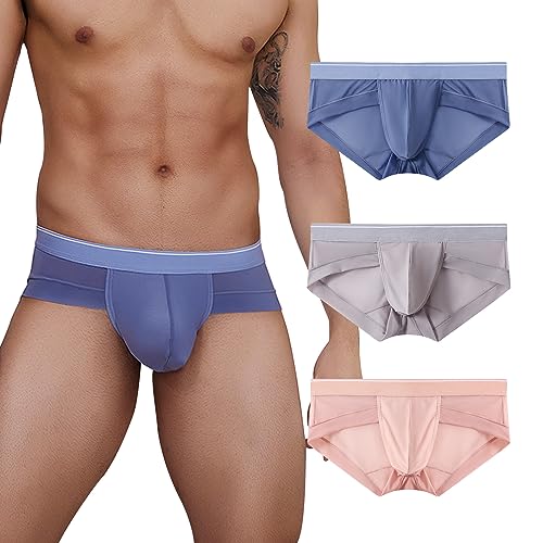 PHOLEEY Herren Unterhosen Slip aus Eisseide Unterwäsche Männer Atmungsaktiv Weich Herren-Slips No Fly Pouch Briefs 3er Pack,L von PHOLEEY