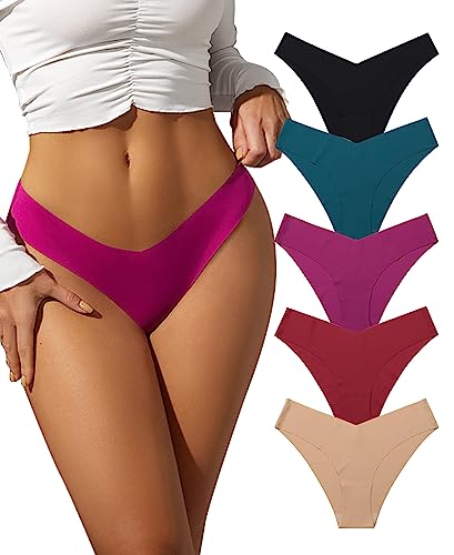 PHOLEEY Seamless Slips Damen Nahtlose Unterwäsche Frauen Sexy Hipster Unterhosen Stretch Weich Bikini Cut Panties Unsichtbar Brazilian Slip Niedrige Taille Atmungsaktiv 5er Pack,L von PHOLEEY