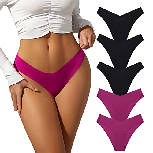 PHOLEEY Seamless Slips Damen Unsichtbar Unterwäsche Frauen 5er Pack Nahtlose Sexy Bikini Geschmeidig Eisseide Niedrige Taille Schnelle Trocknung Atmungsaktiv Unterhosen,L von PHOLEEY