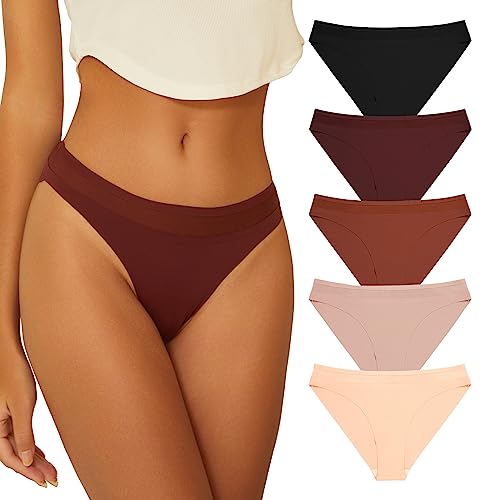 PHOLEEY Unterhosen Damen Nahtlos Unterwäsche Bequeme Atmungsaktiv Slips Damen Hipster Unsichtbar Bikini Höschen für Frauen 5er Pack,L von PHOLEEY