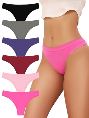 PHOLEEY 6er Pack Tanga Damen Unterwäsche Atmungsaktive Weich Bequem Nylon Frauen Strings Tangas, M von PHOLEEY