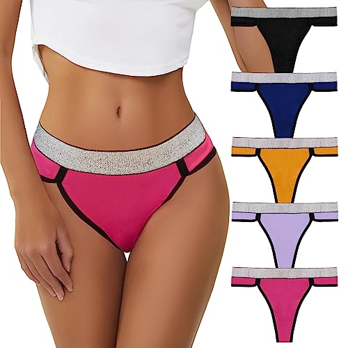 PHOLEEY Strings Tanga Damen Mehrpack atmungsaktive unterwäsche Frauen Silberner Gürtel Tangas 5er Pack, XS von PHOLEEY