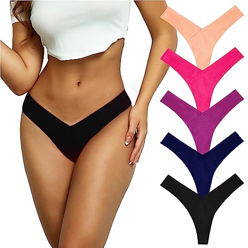 PHOLEEY 5er-Pack String Tanga Damen Unterwäsche Baumwolle Unterhosen Atmungsaktive Weich Bequem Dessous Stretch Tangas Set für Frauen, M von PHOLEEY