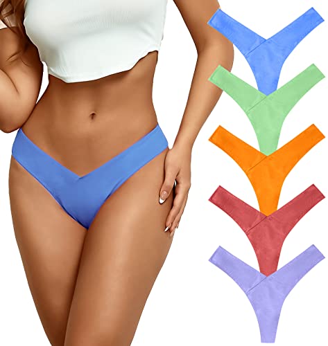 PHOLEEY String Tanga Damen Unterwäsche Baumwolle Hi-Cut Slips Unterhosen Atmungsaktive Stretch Freche Tangas Geschenk für Frauen, 5er Pack S von PHOLEEY