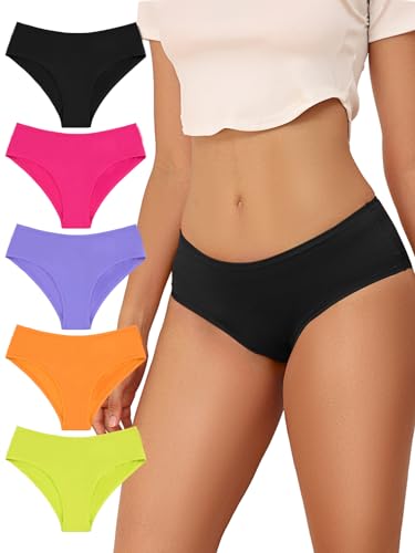 PHOLEEY 5er Pack Slips Unterhosen Damen Baumwolle unterwäsche Atmungsaktiv Weich Bequeme Stretch Damen Slip Frauen Mehrpack Panties, L von PHOLEEY