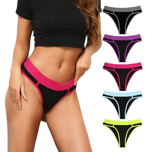 PHOLEEY 5er Pack Slips Damen Baumwolle Unterhosen Unterwäsche Frauen Atmungsaktiv Weich Bequem Slip Elastischer Bund Höschen, L von PHOLEEY