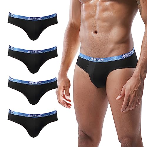 PHOLEEY Unterhosen Herren Slip Modal Mikrofaser Unterwäsche Männer Schwarz Niedrige Taille Unterstützung Brief Elastischer Bund Slips Unterhose 4er Pack,L von PHOLEEY