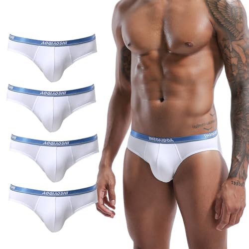 PHOLEEY Unterhosen Herren Slip Modal Mikrofaser Unterwäsche Slips Low Rise Elastischer Bund Slips Unterhose 4er Pack,Weiß,L von PHOLEEY