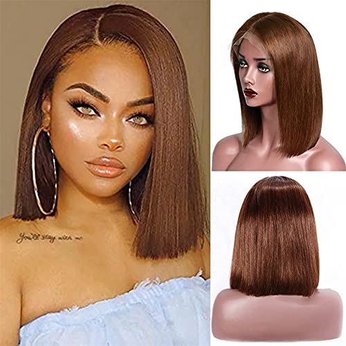 Perücken Haar Perücke Omber Bunte gerade kurze Bob Perücke 13 × 4 Lace Front Perücken Echthaar mit dunklen Wurzeln kompatibel mit schwarzen und weißen Frauen Party Cosplay oder Alltagskleidung Mode Pe von PHONME