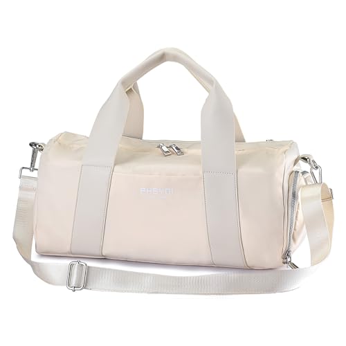 Kompakte Sporttasche für Frauen, niedliche Mini-Duffle-Tasche mit Nassfach und Schuhfach, persönliche Gegenstände, Reise-Workout-Tasche, Beige, Small, Carry-On 16 Inch, Personalisierte Mode, niedlich, von PHSYNI