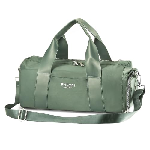 Kompakte Sporttasche für Frauen, niedliche Mini-Duffle-Tasche mit Nassfach und Schuhfach, persönliche Gegenstände, Reise-Workout-Tasche, Grün , X-small, Carry-On 16 Inch, Personalisierte Mode, von PHSYNI