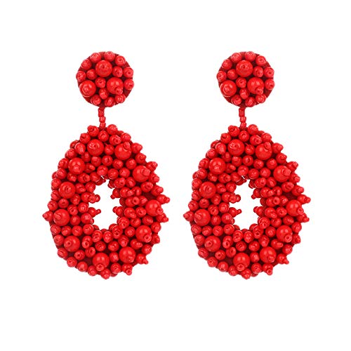 PHTOIT Mode Böhmischen Ethnischen Geometrische Tropfen Ohrringe Handgemachte Grosse Kreise Perlen Ohrringe Party Anhaenger Ohrringe Geschenke (Rot) von PHTOIT