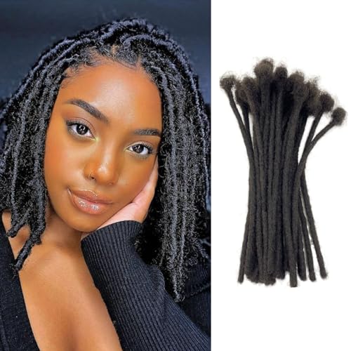 0.8cm 12Inch 40 Strands Loc Extensions Human Hair 100% Handmade Permanent Dreadlock Extensions for Women Men Can Be Curled and Bleached Loc Extension with Needle(width 0.8cm natrual color) von PHYSKA