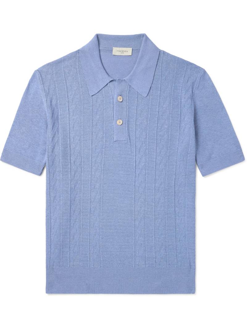 PIACENZA 1733 - Cable-Knit Silk and Linen-Blend Polo Shirt - Men - Blue - IT 52 von PIACENZA 1733