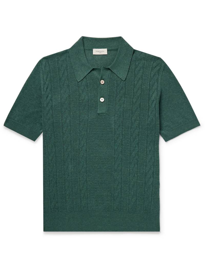PIACENZA 1733 - Cable-Knit Silk and Linen-Blend Polo Shirt - Men - Green - IT 52 von PIACENZA 1733