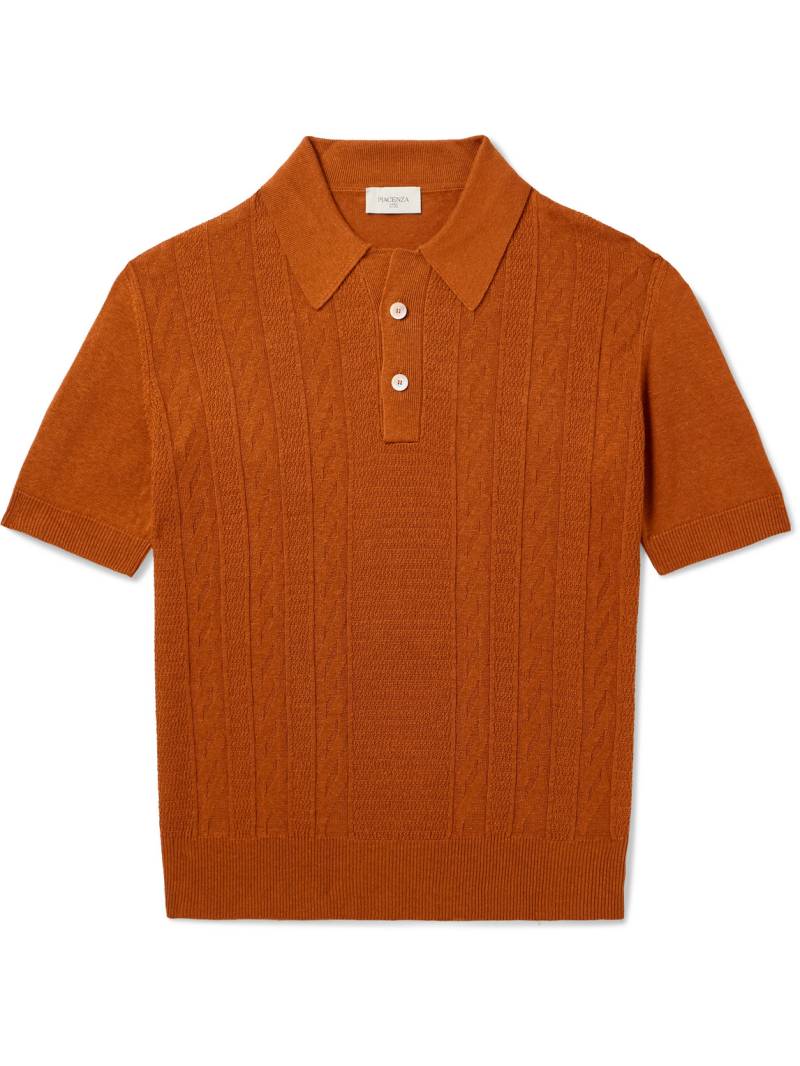 PIACENZA 1733 - Cable-Knit Silk and Linen-Blend Polo Shirt - Men - Orange - IT 58 von PIACENZA 1733