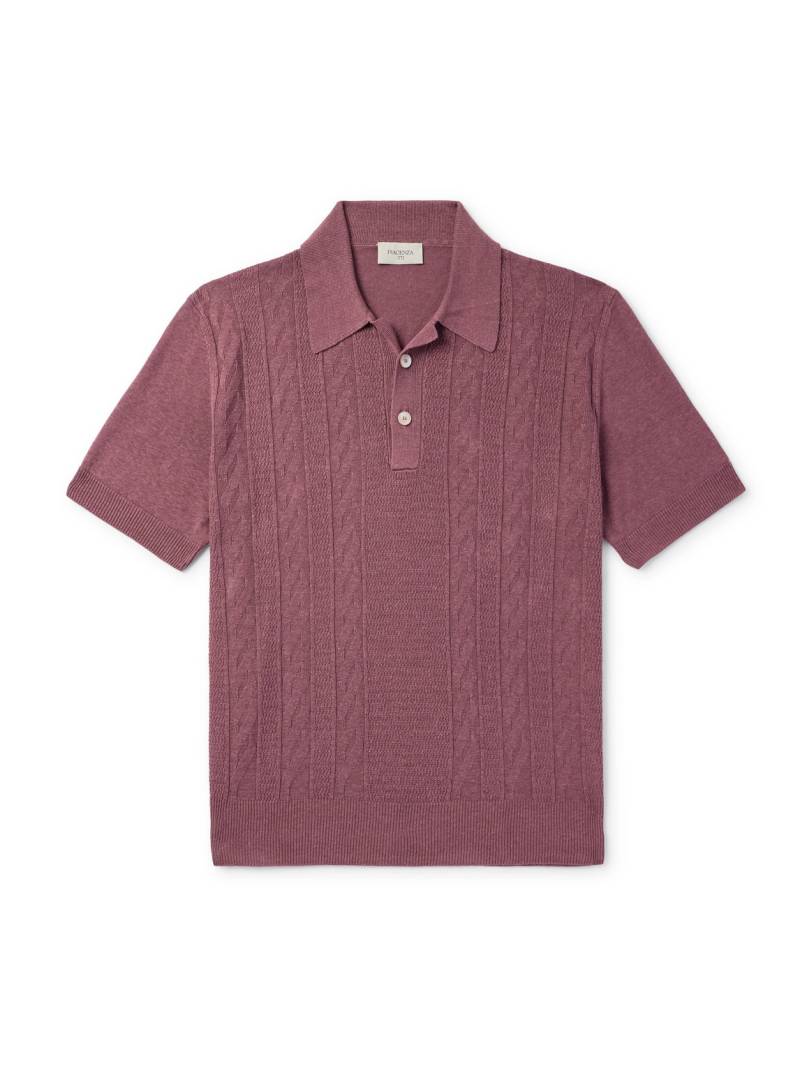 PIACENZA 1733 - Cable-Knit Silk and Linen-Blend Polo Shirt - Men - Purple - IT 48 von PIACENZA 1733