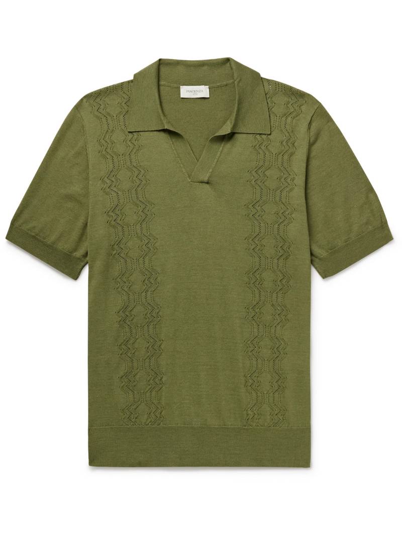 PIACENZA 1733 - Pointelle-Knit Silk and Cotton-Blend Polo Shirt - Men - Green - IT 52 von PIACENZA 1733