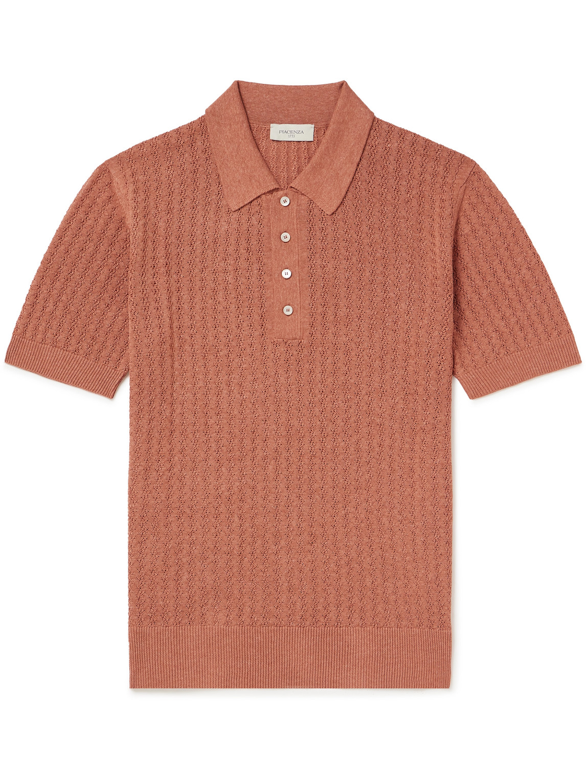 PIACENZA 1733 - Pointelle-Knit Silk and Linen-Blend Polo Shirt - Men - Orange - IT 56 von PIACENZA 1733