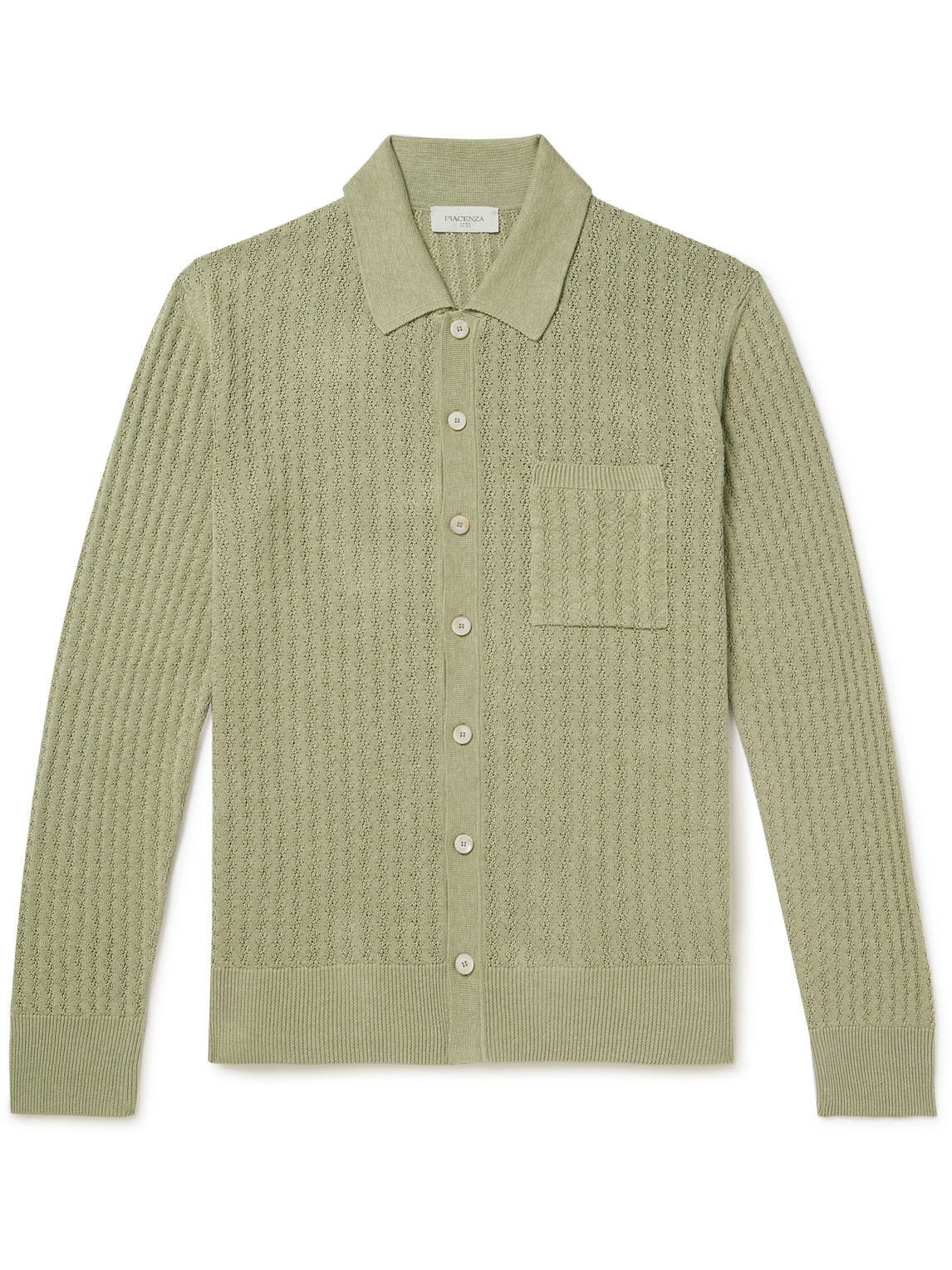 PIACENZA 1733 - Pointelle-Knit Silk and Linen-Blend Shirt - Men - Green - IT 48 von PIACENZA 1733
