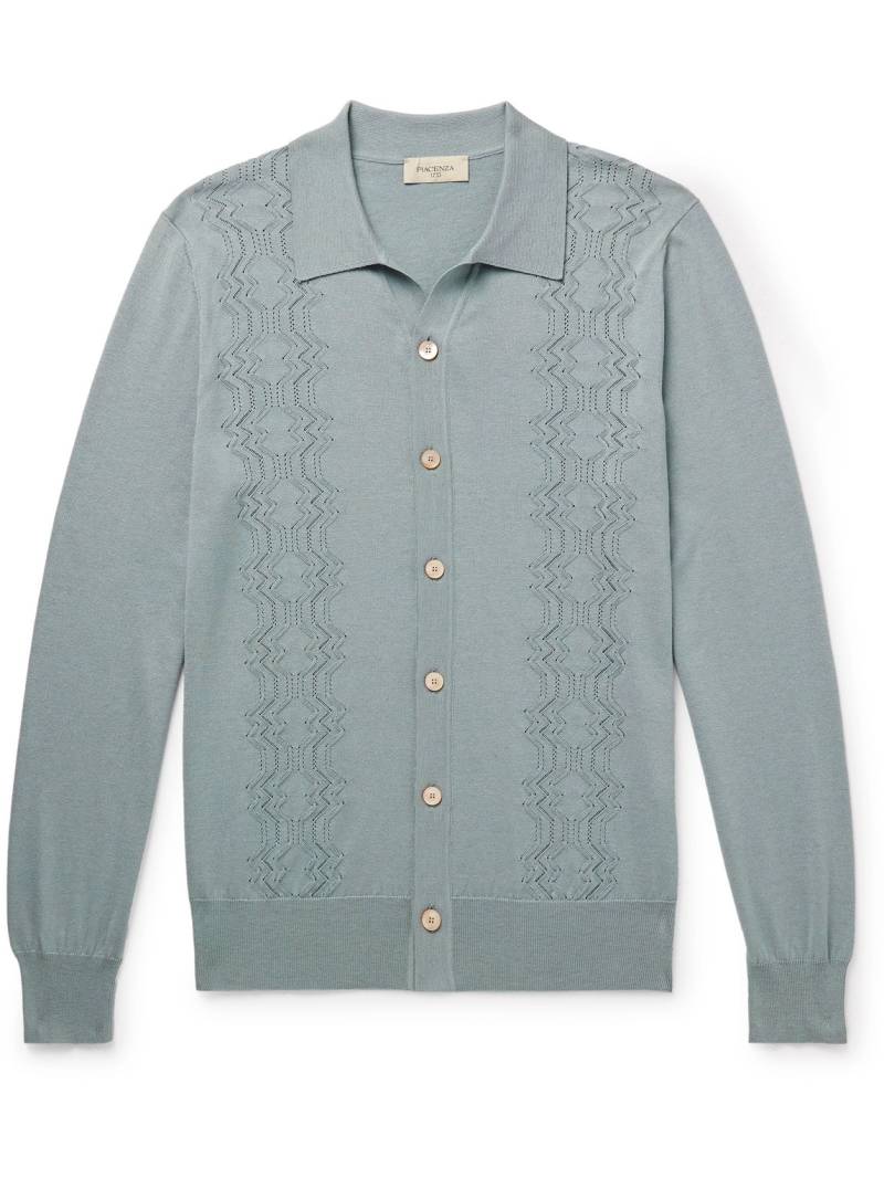 PIACENZA 1733 - Slim-Fit Pointelle-Knit Cotton and Silk-Blend Cardigan - Men - Blue - IT 52 von PIACENZA 1733