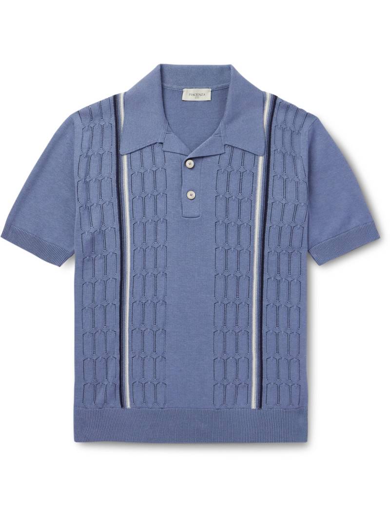 PIACENZA 1733 - Slim-Fit Striped Pointelle-Knit Silk and Cotton-Blend Polo Shirt - Men - Blue - IT 52 von PIACENZA 1733