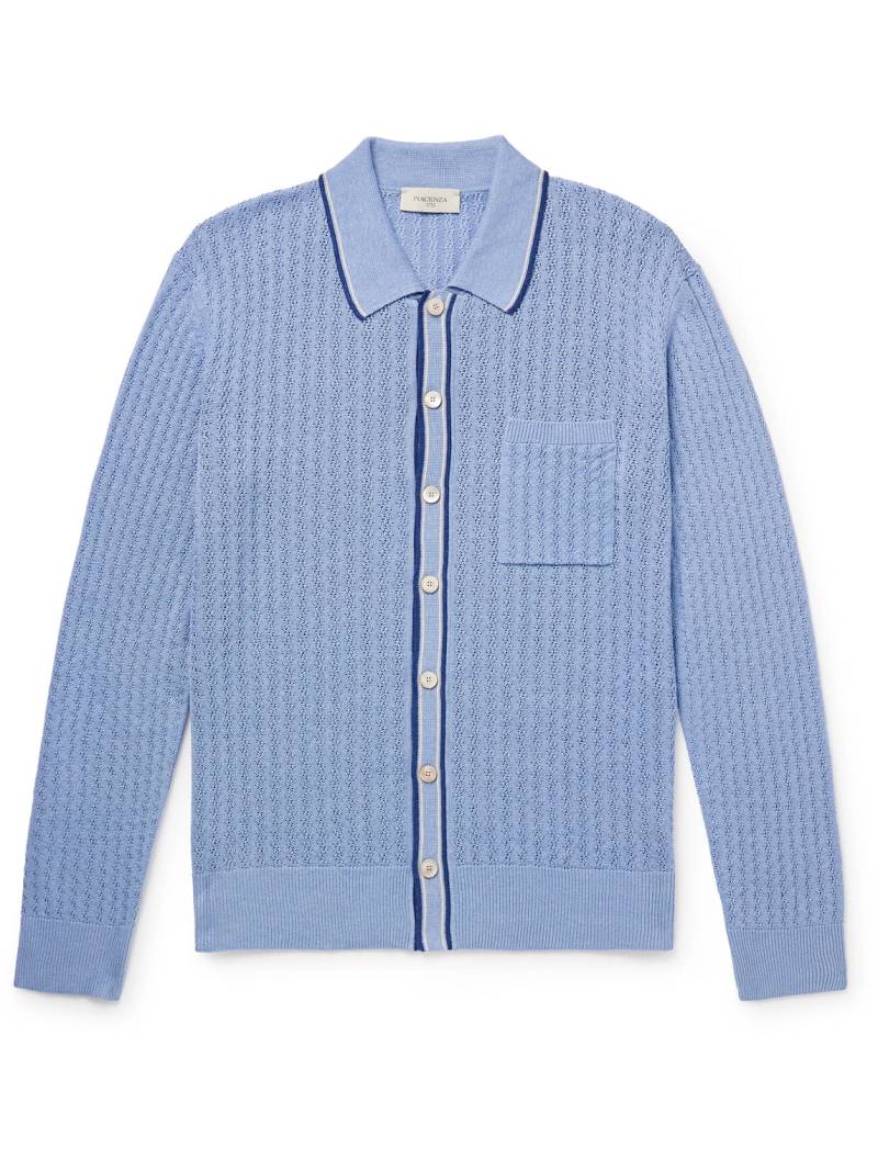 PIACENZA 1733 - Slim-Fit Striped Pointelle-Knit Silk and Linen-Blend Shirt - Men - Blue - IT 54 von PIACENZA 1733