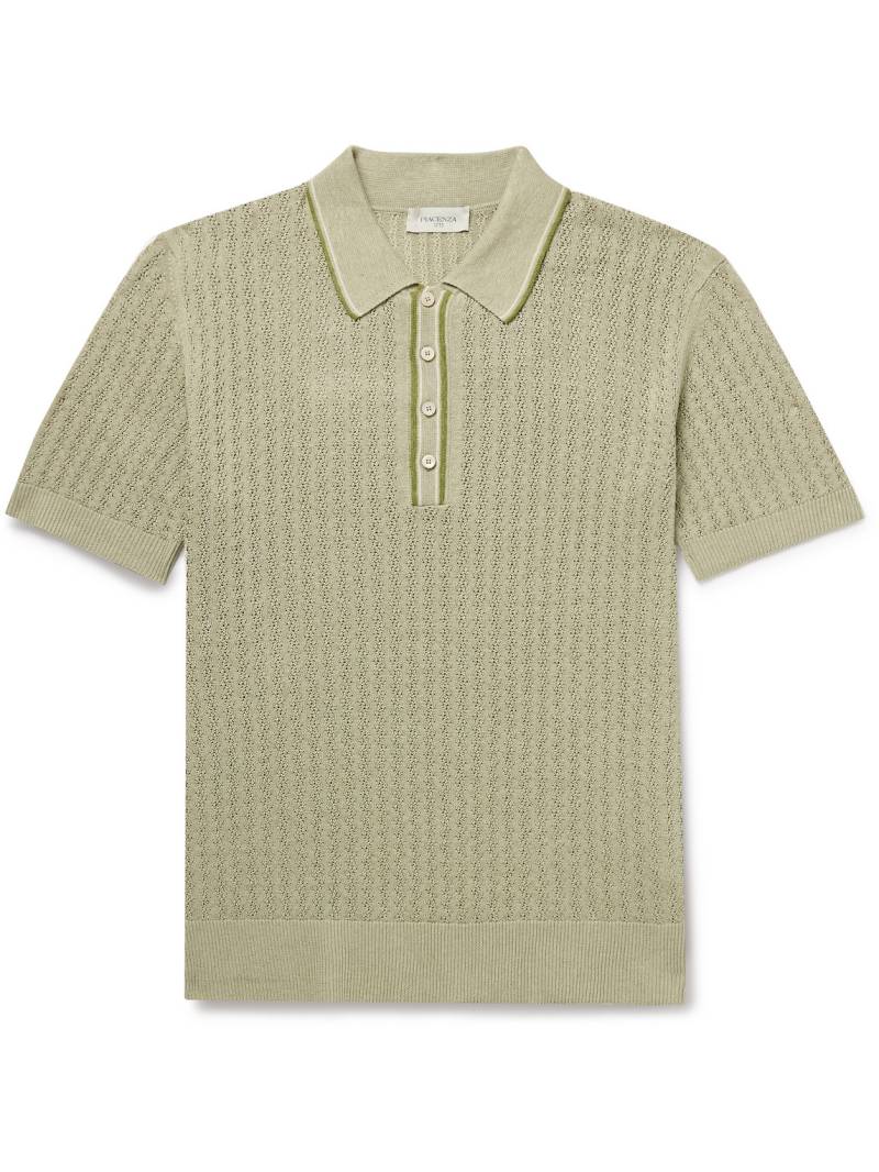 PIACENZA 1733 - Striped Pointelle-Knit Silk and Linen-Blend Polo Shirt - Men - Green - IT 56 von PIACENZA 1733