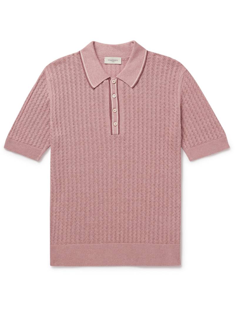 PIACENZA 1733 - Striped Pointelle-Knit Silk and Linen-Blend Polo Shirt - Men - Pink - IT 52 von PIACENZA 1733