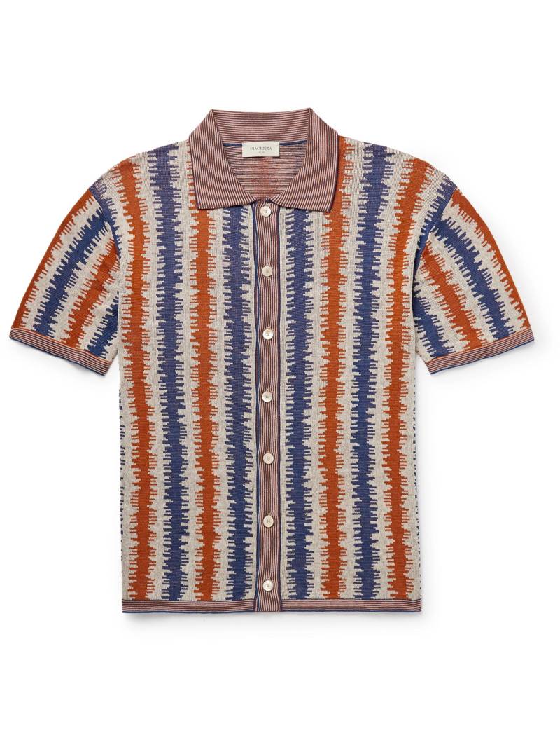 PIACENZA 1733 - Striped Silk and Linen-Blend Jacquard Shirt - Men - Blue - IT 56 von PIACENZA 1733