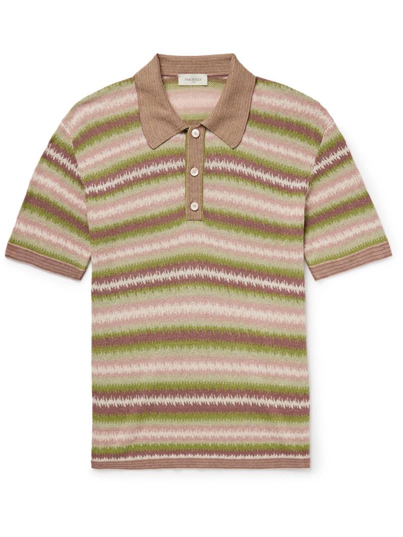 PIACENZA 1733 - Striped Silk and Linen-Blend Polo Shirt - Men - Brown - IT 54 von PIACENZA 1733