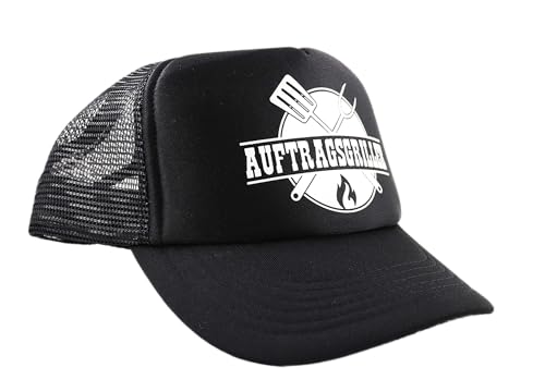 PICSonPAPER Herren Mesh Cap schwarz mit weissem Aufdruck/Print Auftragsgriller, Cap mit Spruch, Cap mit Grafik Grillen von PICSonPAPER