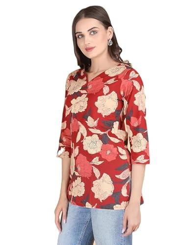 PIDAVLIYA'S Indische Damen-Tunika-Tops, Baumwolle, Blumendruck, kurti-Kurta-Hemd, Top für Frauen, Kastanienbraun, Small von PIDAVLIYA'S
