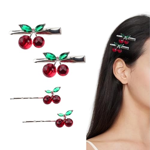 4 Stück rote Kirsche Haarspangen Metall Haarnadeln Entenschnabel Krokodilklemmen Haarschmuck für Frauen Mädchen 4 Stück rote Kirsche Haarspangen Metall Haarnadeln Entenschnabel Krokodilklemmen Haarschmuck für Frauen Mädchen von PIDOUDOU