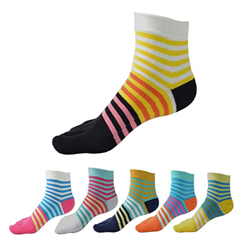 PIDUDU Damen Zehensocken Fünf Finger Socken, Frauen Fünf Finger Socken aus Baumwolle,Laufen, Freizeit, Atmungsaktive und bunte Socken, 6 Paare (Cotton, Color 2) von PIDUDU