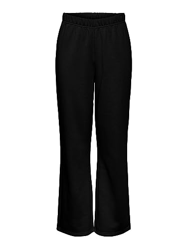 PIECES Damen PCCHILLI HW Wide Sweat Pants NOOS BC Hose Schwarz Standardlänge Gerade Hohe Taille Elastischer Bund Relaxed Fit Entspannt Herbst/Winter Einfarbig 2 Taschen von PIECES