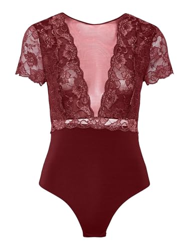 PIECES Damen PCSICCA SS Bodystocking NOOS Body, Tawny Port, 32 PIECES Damen PCSICCA SS Bodystocking NOOS Body, Tawny Port, 32 von PIECES