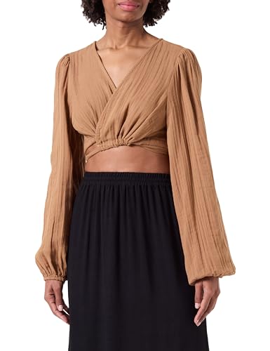 PIECES Damen Pcastina Ls Wrap Crop Top New Tie Sww Bc Wickeltop, Toasted Coconut ,M von PIECES