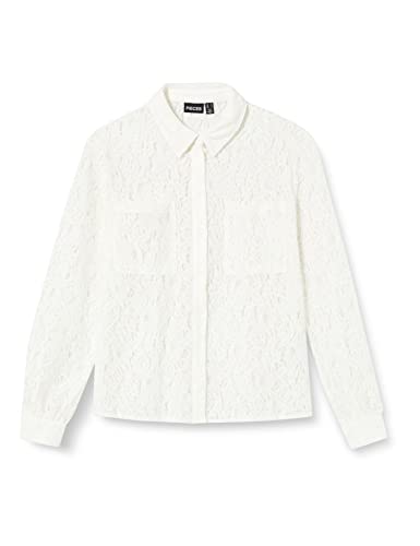 PIECES Damen Pcbella Ls Lace Shirt, Cloud Dancer, XS von PIECES