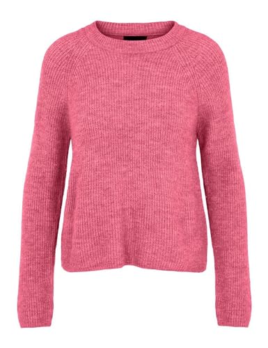 PIECES Damen Pcellen Ls O-Neck Knit Noos Bc, Shocking Pink, S von PIECES