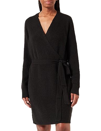 PIECES Damen Pcellen Ls Wrap Knit Dress Noos Bc Qx, Schwarz, 52-54 Große Größen von PIECES