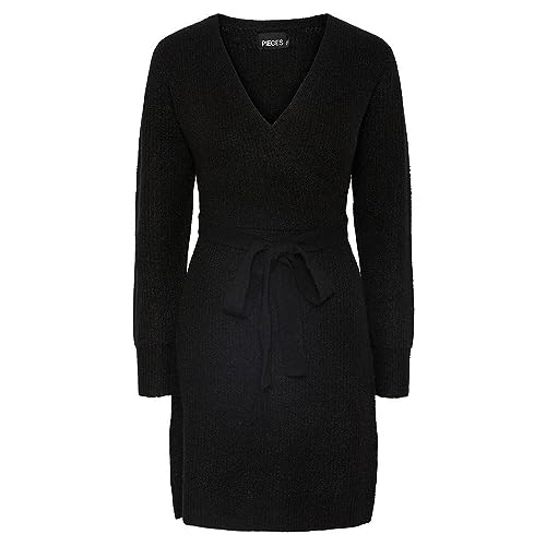 PIECES Damen Pcellen Ls Wrap Knit Dress Noos Bc, Schwarz, S von PIECES