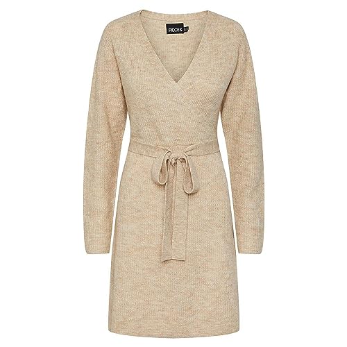 PIECES Damen Pcellen Ls Wrap Knit Dress Noos Bc, White Pepper, S von PIECES