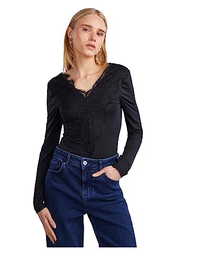 PIECES Damen Pcilu Ls Top Noos, Schwarz, S von PIECES