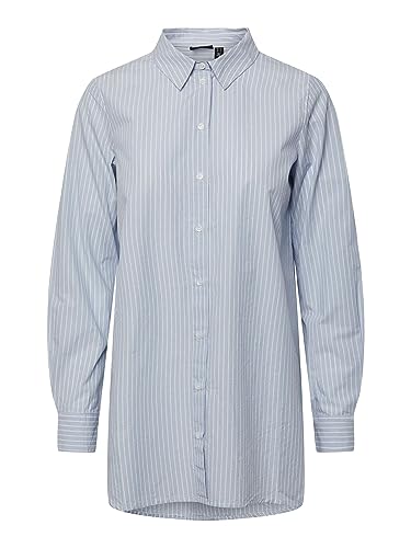 PIECES Damen Pcjiva Ls Shirt Noos Bc, Kentucky Blue/Stripes:Cloud Dancer, M von PIECES