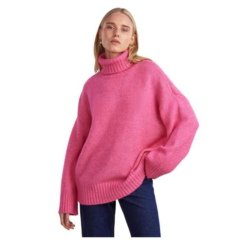 PIECES Damen Pcnancy Ls Loose Roll Neck Knit Noos Bc, Shocking Pink, M von PIECES