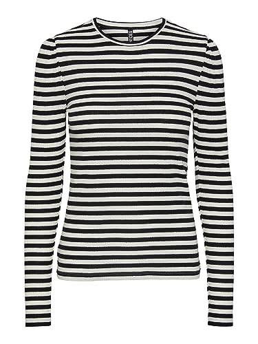 PIECES Damen Pcruka Ls Puff Top Noos, Cloud Dancer/Stripes:Black, S von PIECES